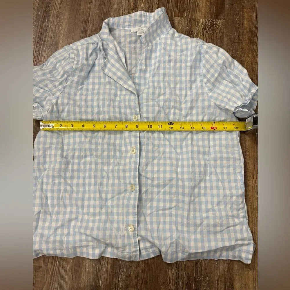 Love by Gap Blue White Gingham Button Down Pajama Top Medium Plaid Loungewear
